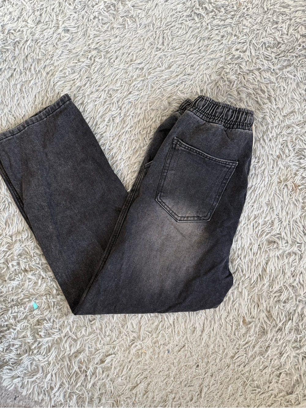 Relaxed Black Washed Elastic-Waist Men's Jeans